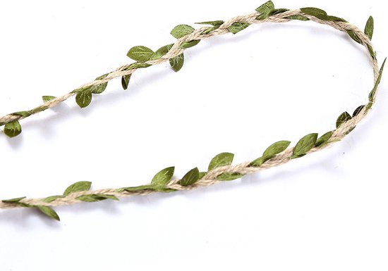 4 Rollen Olijfgroen Jute Touw met Bladeren Patroon - 10m