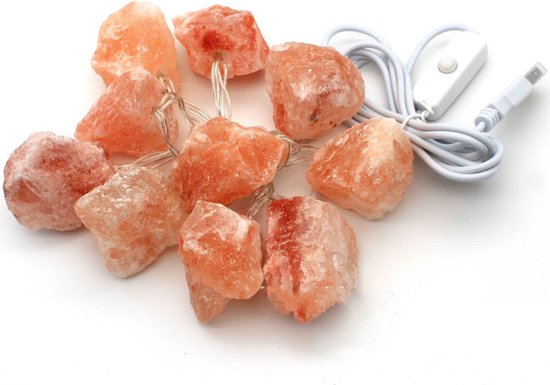 Natuurlijke Roze Himalaya Zout Crystal Rock -werkt op USB- Led-lichtsnoer 1 meter 10 lampjes
