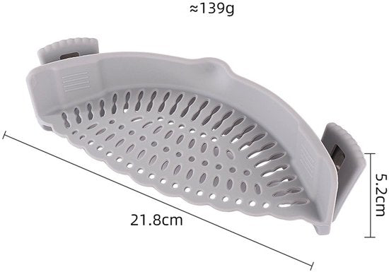 Siliconen Afdruiprek voor Pan – Flexibel Waterfilter – Universele Clip – Hittebestendig – Grijs