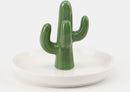 Set van 2 Keramische Cactus Ringhouders Groen/Wit