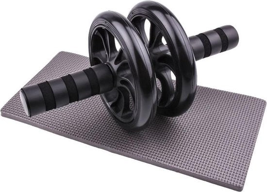 TDR - Fitness set 7-in-1 - Ab roller | Buikspiertrainer | Stretchband | Trainingswiel | Opdruksteunen | Push-up bars | Springtouw | Fitnessmat | Kniemat| Sportset | Thuis fitness - Zwart