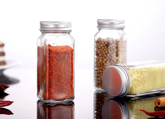 12-delige Glazen Kruidenpotten Set met Aluminium Deksel - Inhoud 120 ml - Inclusief Handige Accessoires