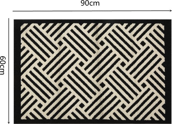 Antislip Deurmat 60x90cm Zwart - Geometrisch Patroon, Wasbaa