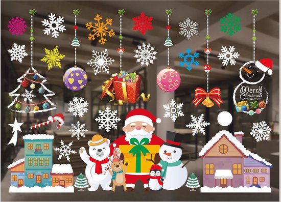 Kerst Raamstickers met kerstman ,sneeuwpoppen en Kerstfiguren - Herbruikbaar en Statisch-35.5*50cm