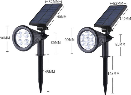 2x LED Solar Spot IP65 - Wand/Grondspies, Wit