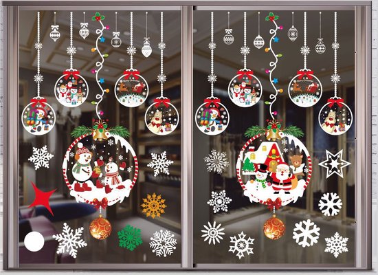Kerst Raamstickers met Sneeuwvlokken en Kerstballen - Herbruikbaar en Statisch-35.5*50cm
