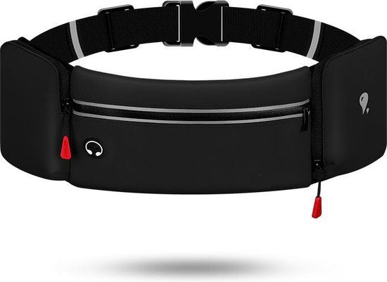 Heuptasje sport – running belt - verstelbare buideltas 60cm to 120cm - waterafstotend - Zwart