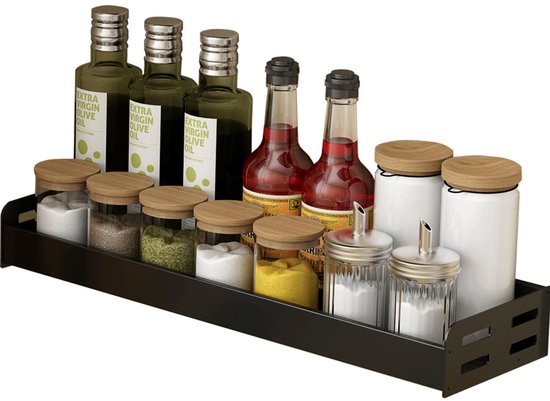 Kruidenrek / Opbergrek - RVS - Perforatievrij aan de muur gemonteerd - 50x13x6 cm - Zwart