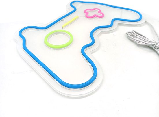 LED Neon Wandlamp Gamecontroller USB Dimbaar 38x25 cm
