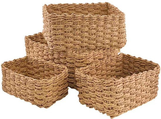 4 delige Natuurlijke Rieten Handgeweven Opbergdozen set-Rust