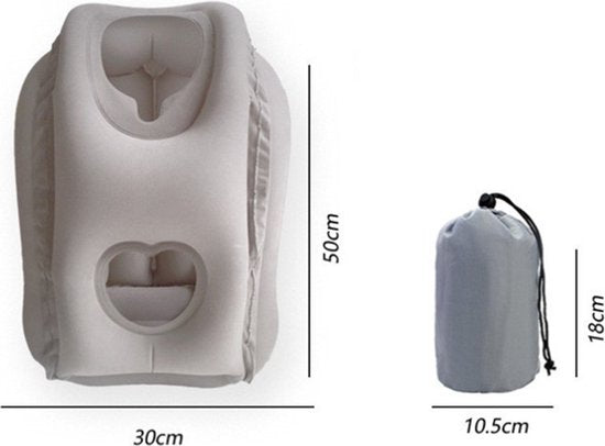 Ergonomisch Opblaasbaar Reiskussen met Tas - Grijs - 30 x 35 x 50 cm