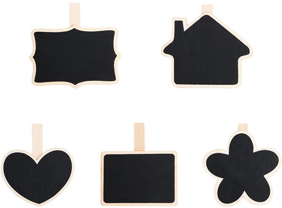 Mini Krijtbordjes Set van 12 – Verschillende Vormen – Tafelbordjes met Krijtstickers – Decoratief en Herbruikbaar