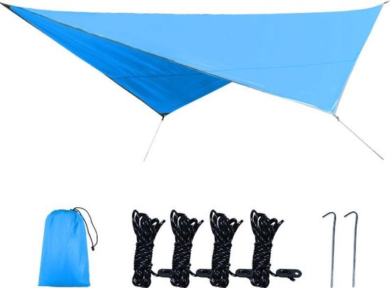 TDR - Outdoor Draagbaar Zonnescherm Met Opbergtas - Waterdicht - Tarps voor Kamperen 320 * 250cm - 3-4 Personen - Blauw