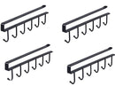 Keukenhaak Onder Plank – Set van 4 – Metaal – Zwart – 6 Haken – Ophangrek voor Keukengerei, Mok, Handdoek – 26cm