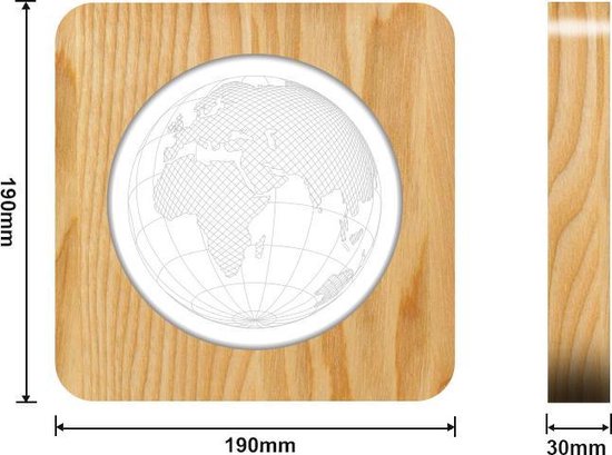 Houten Tafellamp / Nachtlamp - LED - 3D - Wereldbol figuur
