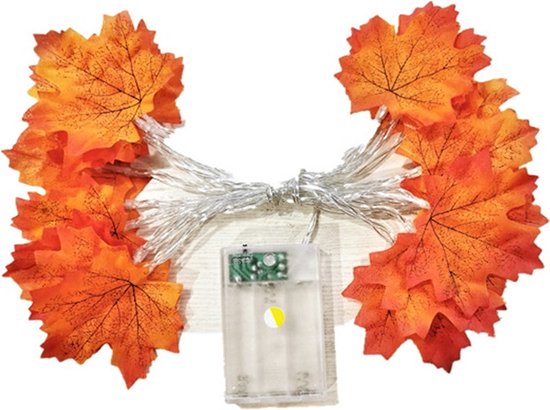 Betoverende LED Esdoornbladlichtslinger-Geschikt voor Binnen en Buiten-werkt op batterij- 3meter 20 lichtjes -Oranje-rood