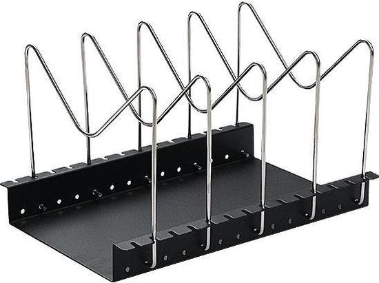 RVS Pannenrek verstelbaar- Pannenhouder -Dekselhouder -Keukenorganizer - Snijplankhouder- zwart