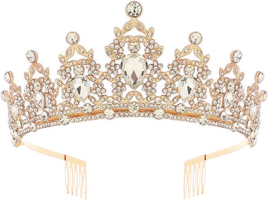 Luxe Gouden Kroon met Witte Diamanten voor Feesten