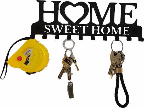 hoge kwaliteit Sleutelrek - 10 Haken - Wanddecoratie -Metalen sleutelrek- Met Tekst "Home Sweet Home" - Vintage Design - Zwart