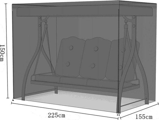 Luxe 210D Oxford Beschermhoes voor 3-zits Tuinschommel - Waterdicht, Stofvrij en UV-bestendig - Duurzaam en Weerbestendig- 225*155*150cm-zwart