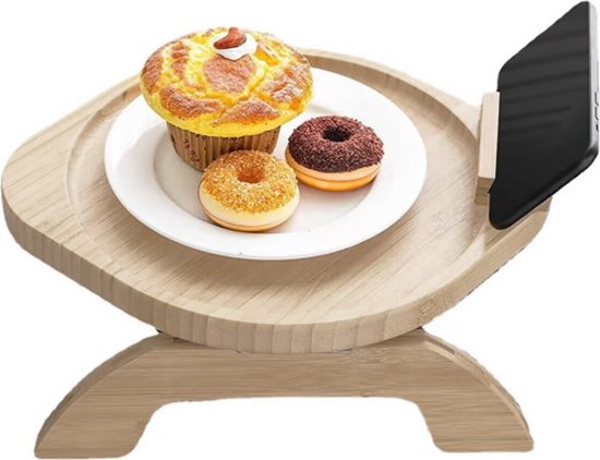 Natuurlijk Houten Sofa Armleuning Dienblad met 360-graden Draaibare Telefoonhouder - Multifunctioneel en Stijlvol Huishoudelijk Accessoire 30*25cm