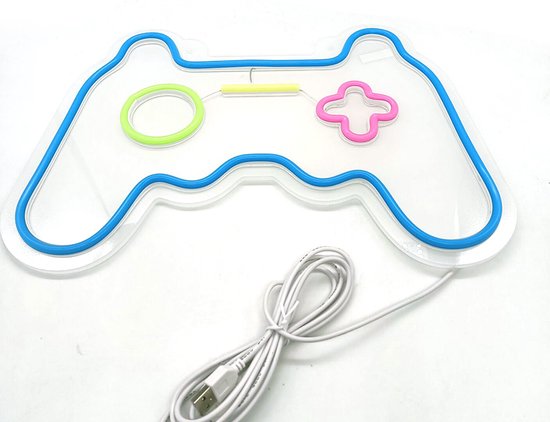 LED Neon Wandlamp Gamecontroller USB Dimbaar 38x25 cm