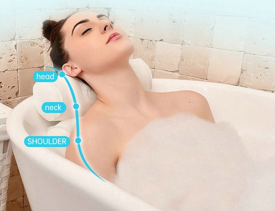 Comfort Badkussen met 3D Air-mesh en 6 Zuignappen - Wit