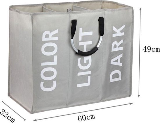 TDR Stoffen waszak 3 vakken 94L - Grijs met handvat