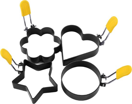 Ei ringen 4 stuks RVS met siliconen handgreep antiaanbak