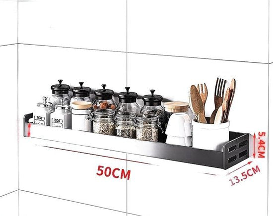 Kruidenrek opbergrek RVS, muurmonteerd, 50x13x6 cm