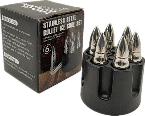 Whiskey Kogels Set van 6 - Herbruikbaar RVS Revolvervat