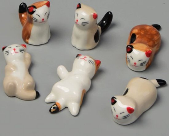 6x Keramische Kat Eetstokjeshouders – Vaatwasserbestendig