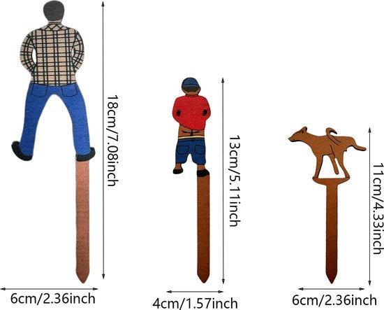 Unikorf Houten Tuinsteker Set: Vader, Zoon & Hond 18/13/11cm