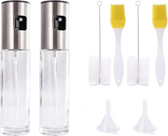 8 delige Stijlvolle en Praktische Glazen Spuitflessenset 100ml -BBQ Accesoires-Lekvrij en Ergonomisch - Ideaal voor Olie en Azijn