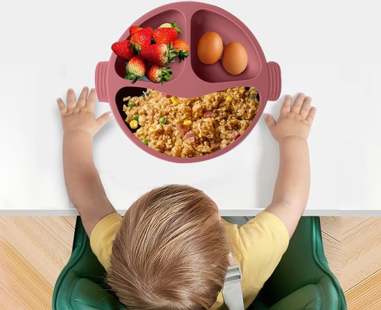 8 delig Complete Baby Eetserviesset voor Baby's van 3 Maanden en Ouder-bordeaux rood