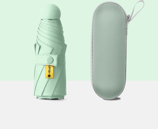Opvouwbare Paraplu -Windproof-Zonbescherming Anti-Uv UPF50 + met gratis Reisetui-licht groen