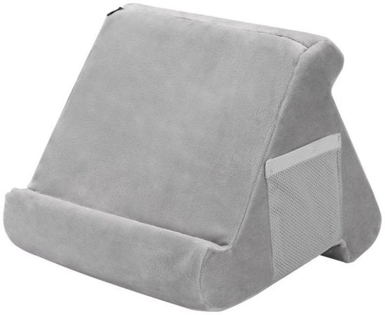 Tablet Kussen Grijs – 3 Kijkhoeken – Comfortabele Tablethouder & Standaard – Pillow Pad – Geschikt voor Tablet, Smartphone, Boek & E-reader – 29x23x26 cm
