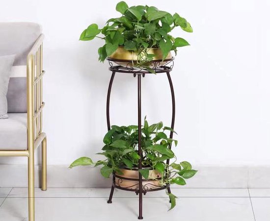 2-laagse Metalen Plantenstandaard - Zwart 30x30x68cm