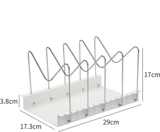 Verstelbaar RVS Pannenrek - Keukenorganizer - Wit