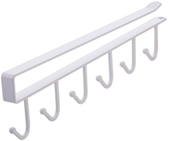 Keukenhaak Onder Plank – Set van 4 – Metaal – Zwart – 6 Haken – Ophangrek voor Keukengerei, Mok, Handdoek – 26cm