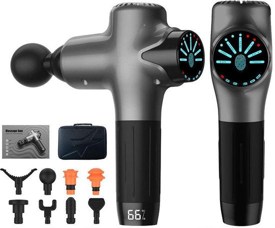 TDR -  Massage Gun - Massage Pistool - Massage Apparaat - Voor Sportmassage, Fascia, Relaxmassage & Spierpijn - 7 Verschillende Niveaus- 8 Opzetstukken  - Grijs