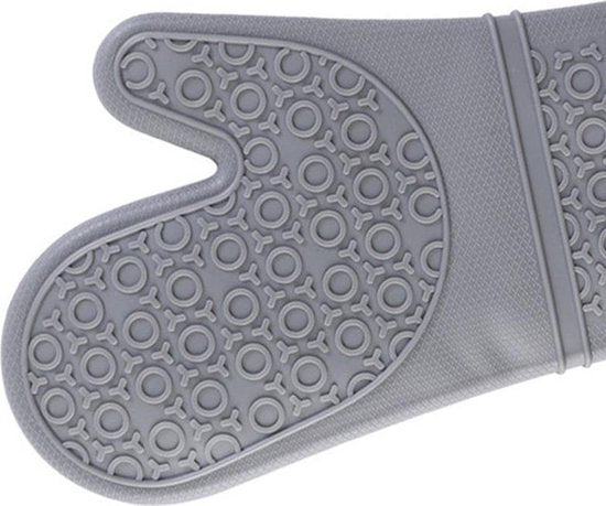 Siliconen ovenwanten 1 paars(2 stuks) met Zachte Katoenen Voering- hittebestendig tot 260 °C anti-slip lange bakhandschoenen voor koken bakken-lichtgrijs