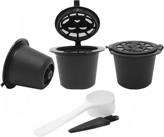 koffiecapsulefilterkop-4-stuks Hervulbare capsulefilter met een lepel en borstel voor nespresso-koffiemachines-zwart