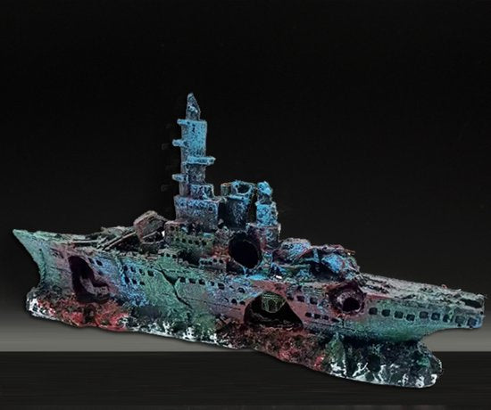 Aquarium decoratie - Slagschip 2 - Realistische hars ornamenten voor vistank landschapsarchitectuur - Duurzaam en stabiel - Ideaal voor zoet- en zoutwateraquaria