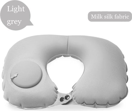 TDR U-vormig Nekkussen - Zelfopblaasbaar Reiskussen - Grijs