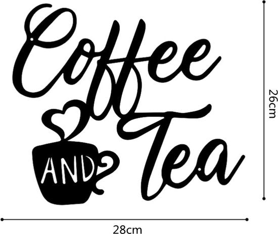 "COFFEE AND TEA" Luxe Metalen Wandbord- Artistiek Koffiekop Ontwerp wanddecoratie voor Keuken & Eetkamer - Duurzaam IJzeren Kunstwerk-zwart