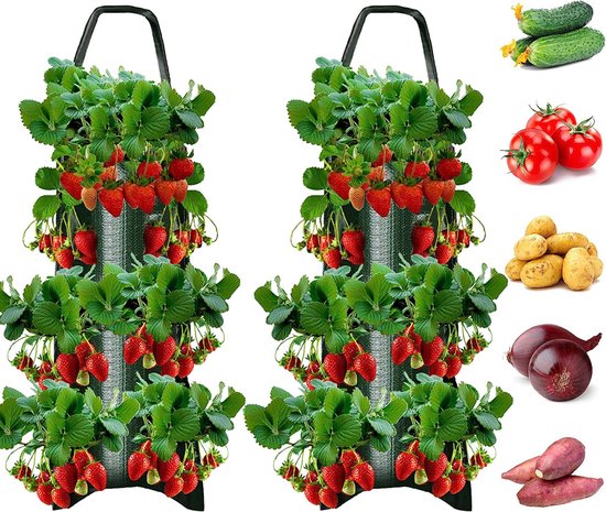 Hangende Aardbeienzakjes Groen - 2 Stuks - 10 Poorten