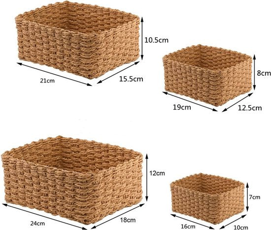 4 delige Natuurlijke Rieten Handgeweven Opbergdozen set-Rustieke Oplossing voor Thuisorganisatie-licht bruin