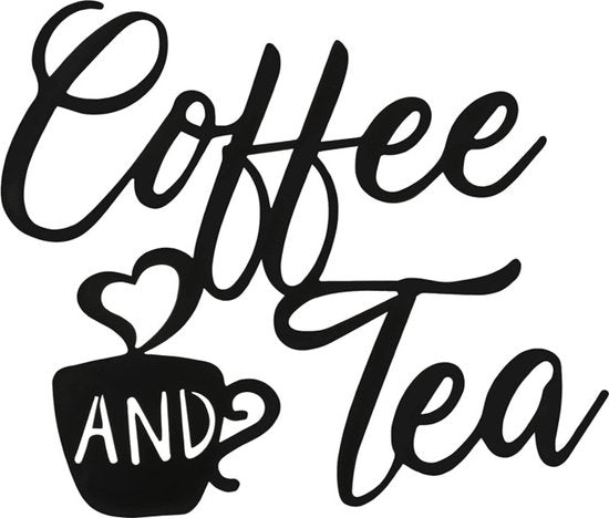 "COFFEE AND TEA" Luxe Metalen Wandbord- Artistiek Koffiekop
