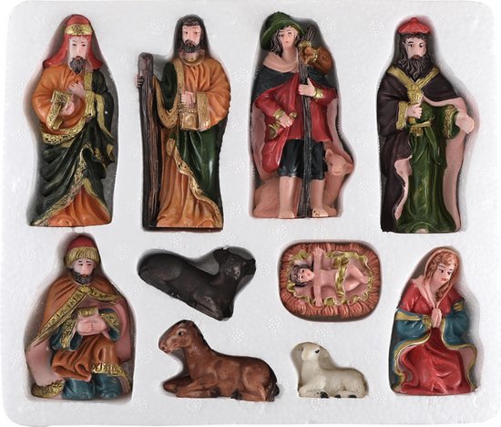 10-delige Kerststalset Hars, Traditioneel met Gedetailleerde